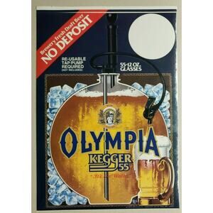 Vintage Olympia Beer Kegger 55 Sticker Decal Old Store Display Tumwater, WA S30